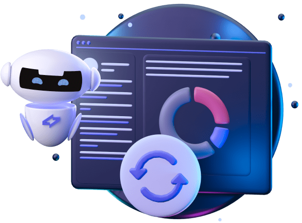 Cute robot in front of a webpage